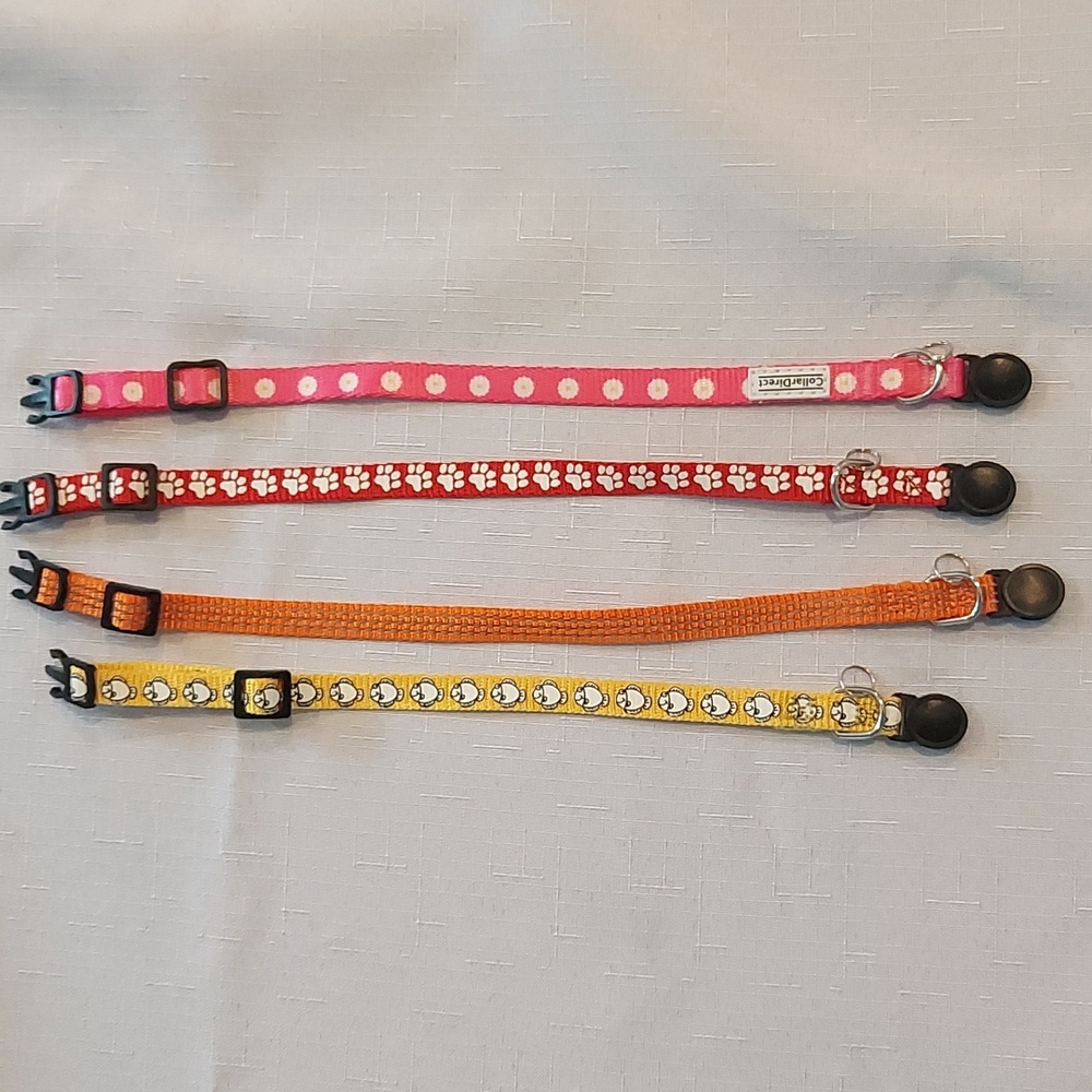 Cat and Kitten Collars, pink, red, orange, yellow